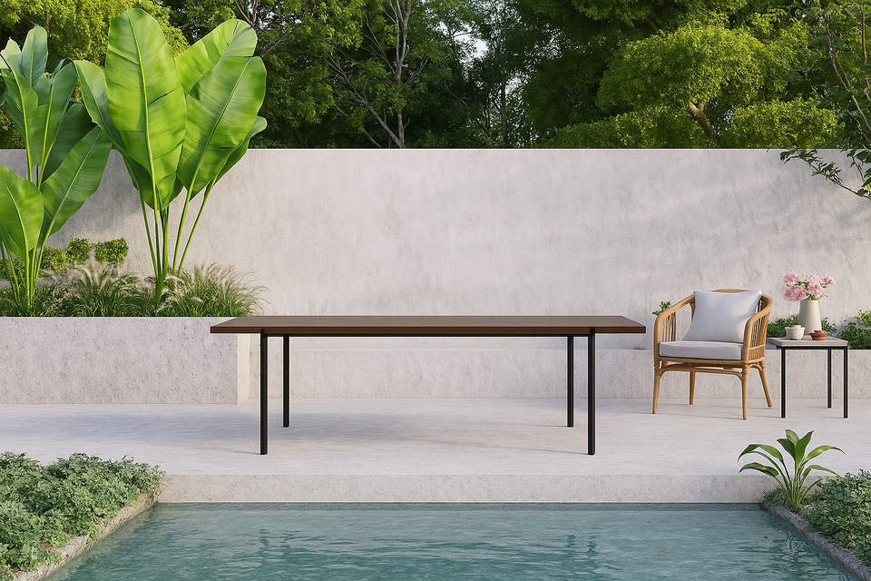 Sliding extensions with visual contrast on larger tables.